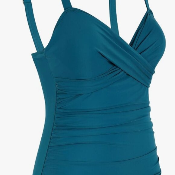 Firpearl Womens Underwire Tankini Top Only Twist V Neck Swimsuits - Picture 3 of 6